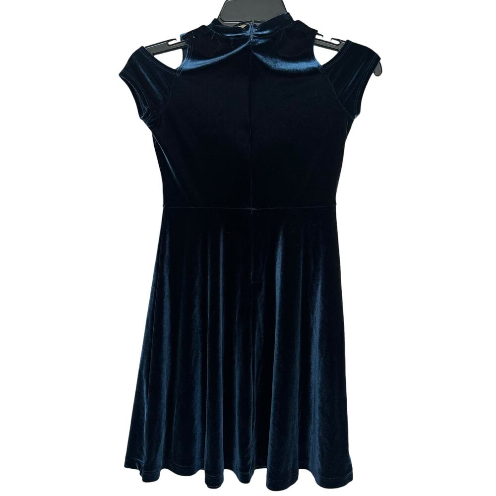 Ruby & Bloom Girls Size 10 Navy Velvet Cold Shoulder Dress - Picture 2 of 5